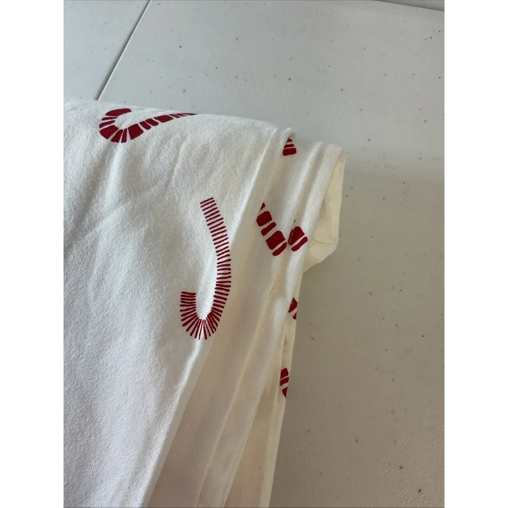 New Garnet Hill Organic Cotton Candy Cane Print Flat Sheet‎ Size Twin Holiday